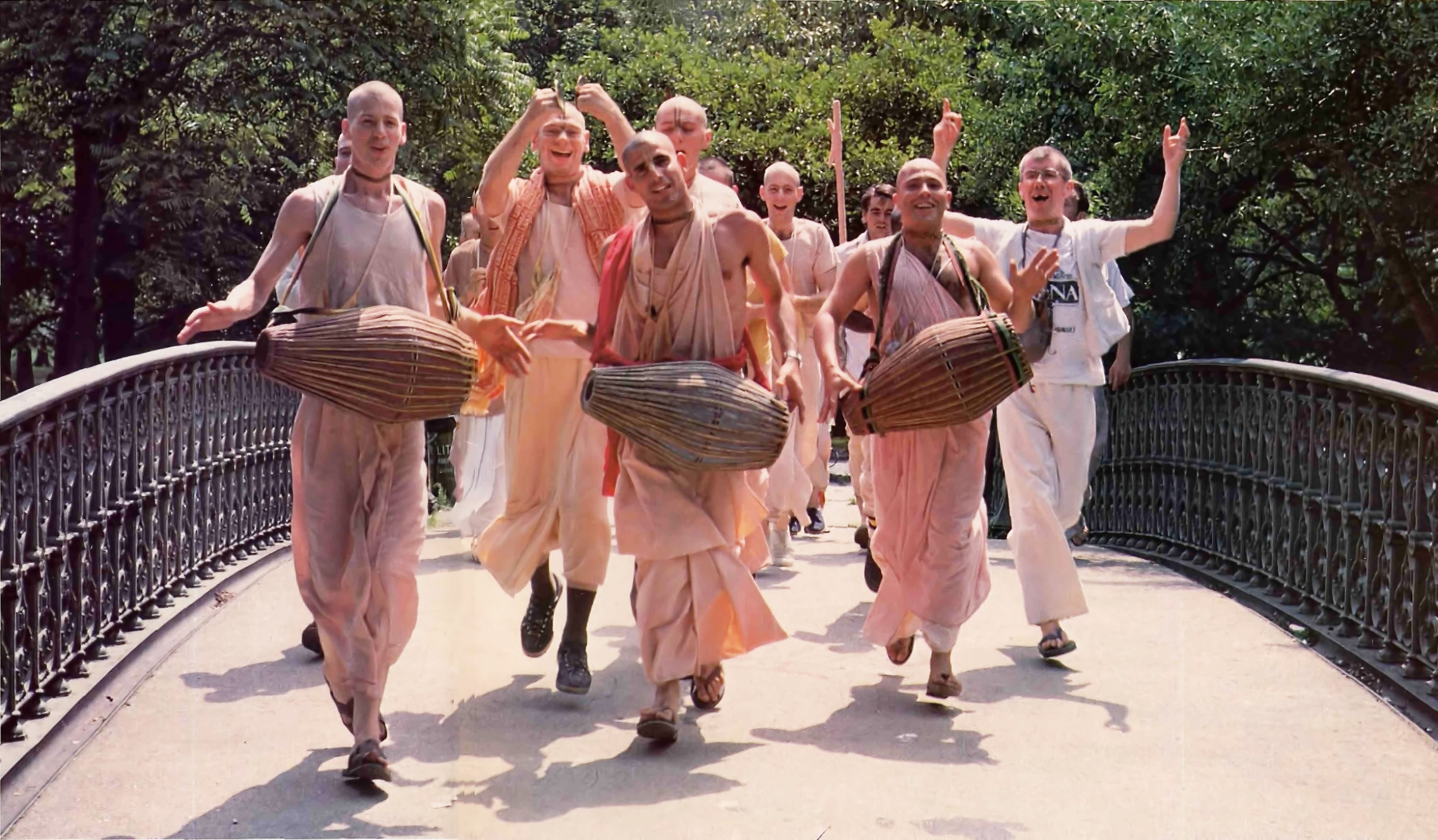 Harinama kirtan procession with mridangas
